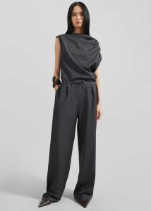 Black Bottoms Loulou Studio Cove Elastic Waistband Pants - Black Melange Women The Frankie Shop - Image 2