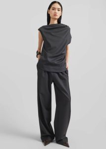 Black Bottoms Loulou Studio Cove Elastic Waistband Pants - Black Melange Women The Frankie Shop - Image 4