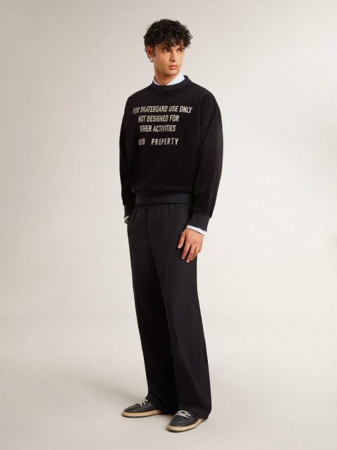 Black Crew Neck Sweatshirt With Embroidered Lettering Sweatshirts Women Black Golden Goose - Image 3
