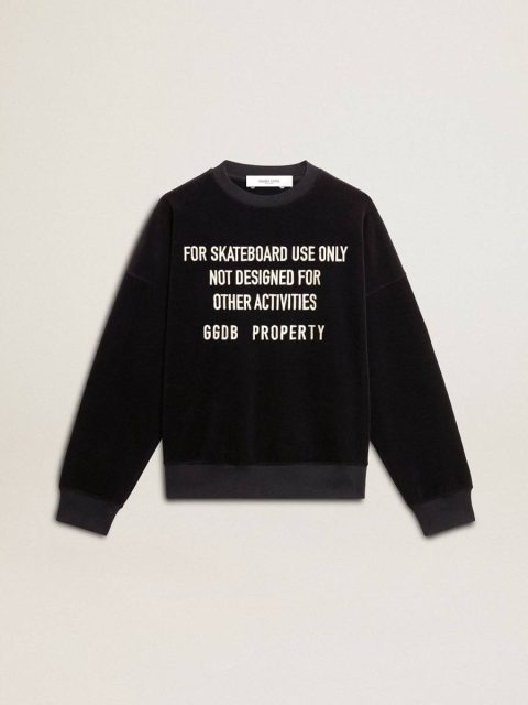 Black Crew Neck Sweatshirt With Embroidered Lettering Sweatshirts Women Black Golden Goose