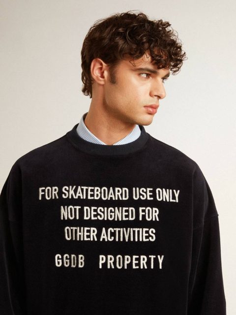 Black Crew Neck Sweatshirt With Embroidered Lettering Sweatshirts Women Black Golden Goose - Image 5