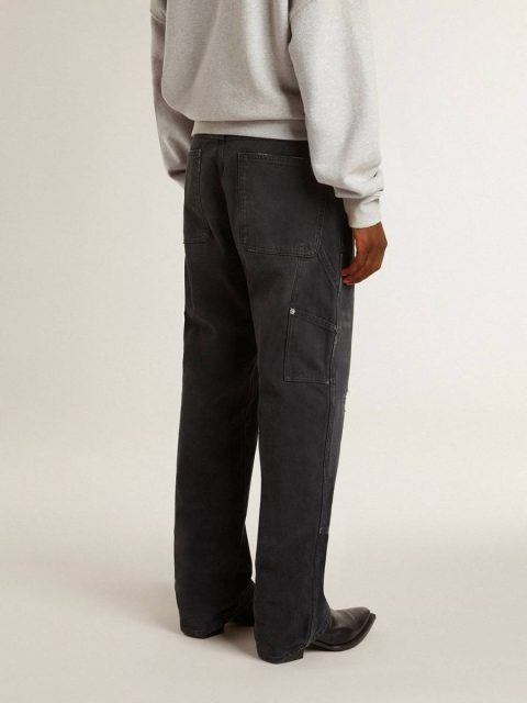 Black Golden Goose Jeans & Pants Men Men's Distressed Black Cotton Jeans With Front Patches - Image 3