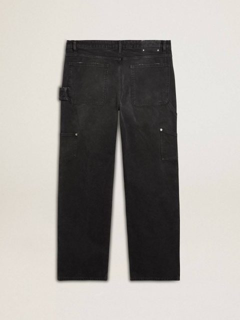 Black Golden Goose Jeans & Pants Men Men's Distressed Black Cotton Jeans With Front Patches - Image 5