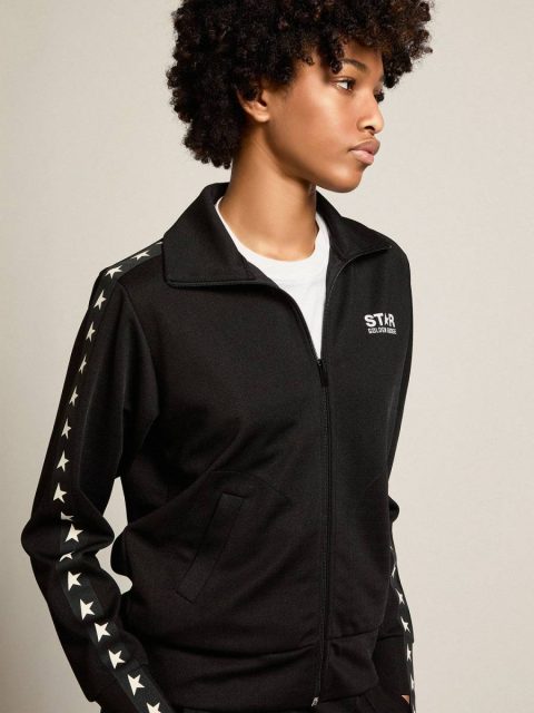 Black Golden Goose Sweatshirts Women’s Black Zipped Sweatshirt With White Stars Women - Image 3