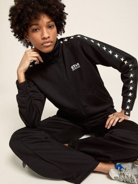 Black Golden Goose Sweatshirts Women’s Black Zipped Sweatshirt With White Stars Women - Image 4