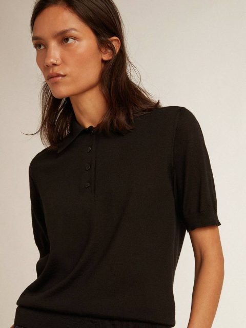 Black Golden Goose Women’s Polo Shirt In Black Merino Wool Women T-Shirts & Tops - Image 2