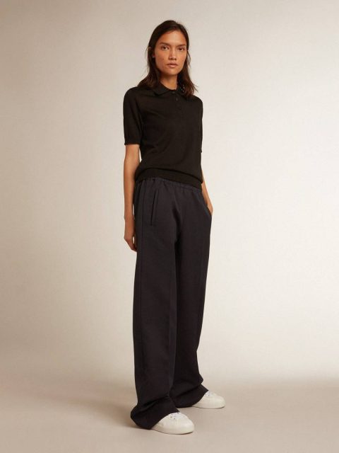 Black Golden Goose Women’s Polo Shirt In Black Merino Wool Women T-Shirts & Tops - Image 3