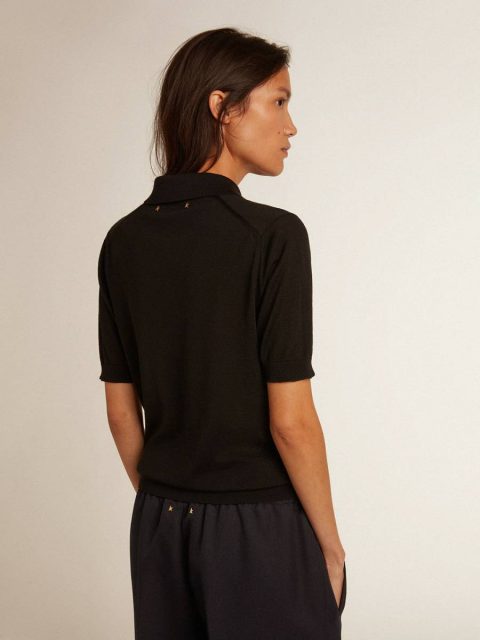 Black Golden Goose Women’s Polo Shirt In Black Merino Wool Women T-Shirts & Tops - Image 4