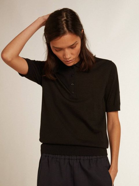 Black Golden Goose Women’s Polo Shirt In Black Merino Wool Women T-Shirts & Tops - Image 5