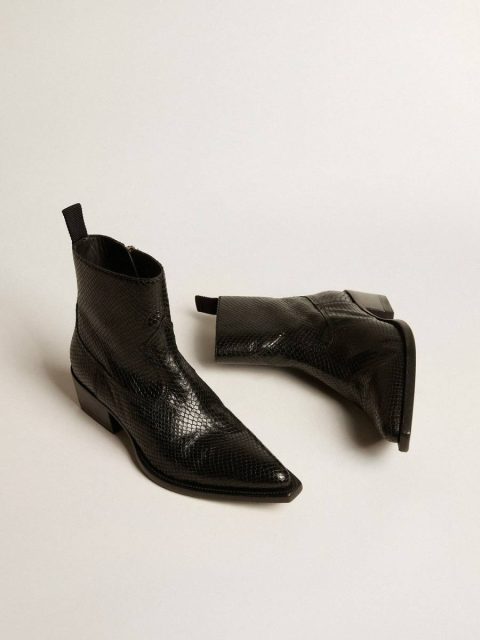 Black Low Debbie Boots In Black Snake-Print Leather Women Golden Goose Boots - Image 2