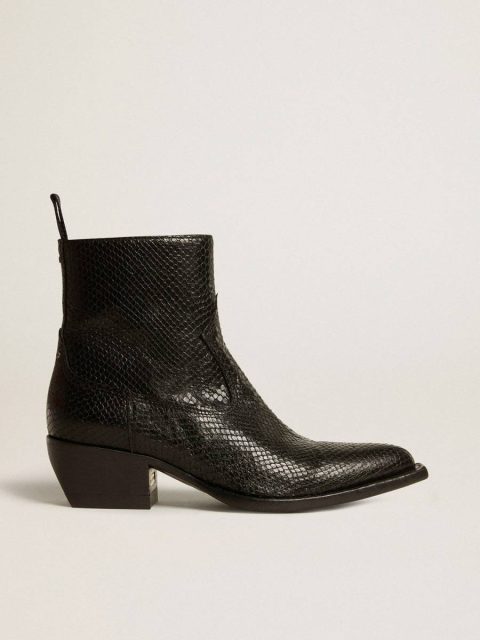Black Low Debbie Boots In Black Snake-Print Leather Women Golden Goose Boots