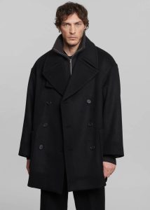 Black Men The Frankie Shop Cooper Wool Peacoat - Black Outerwear - Image 3