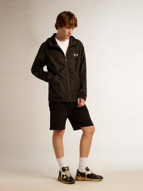 Black Men's Windcheater With Contrasting White Logo And Star Golden Goose Coats & Jackets Men - Image 3