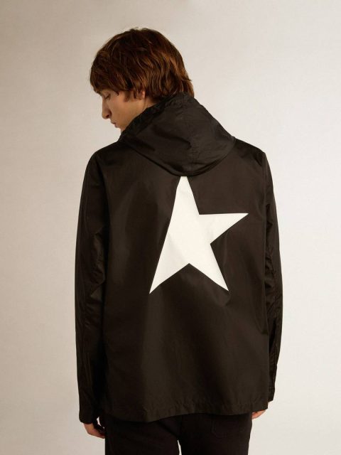 Black Men's Windcheater With Contrasting White Logo And Star Golden Goose Coats & Jackets Men - Image 4