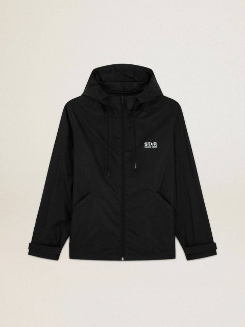 Black Men's Windcheater With Contrasting White Logo And Star Golden Goose Coats & Jackets Men
