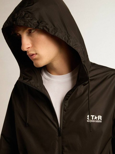 Black Men's Windcheater With Contrasting White Logo And Star Golden Goose Coats & Jackets Men - Image 5