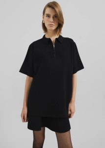 Black Riya Zip-Up Polo - Black The Frankie Shop Tops Women - Image 2