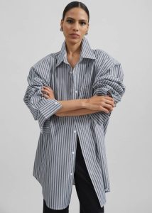 Black The Frankie Shop Tops Women Cyrus Button Up Shirt - Black/White Stripe - Image 2