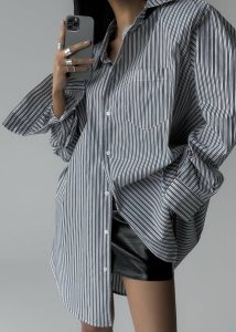 Black The Frankie Shop Tops Women Cyrus Button Up Shirt - Black/White Stripe