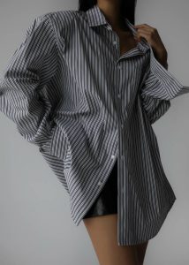 Black The Frankie Shop Tops Women Cyrus Button Up Shirt - Black/White Stripe - Image 3