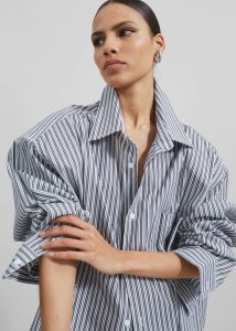 Black The Frankie Shop Tops Women Cyrus Button Up Shirt - Black/White Stripe - Image 5