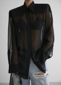 Black Tops Women Jolene Semi Sheer Shirt - Black The Frankie Shop