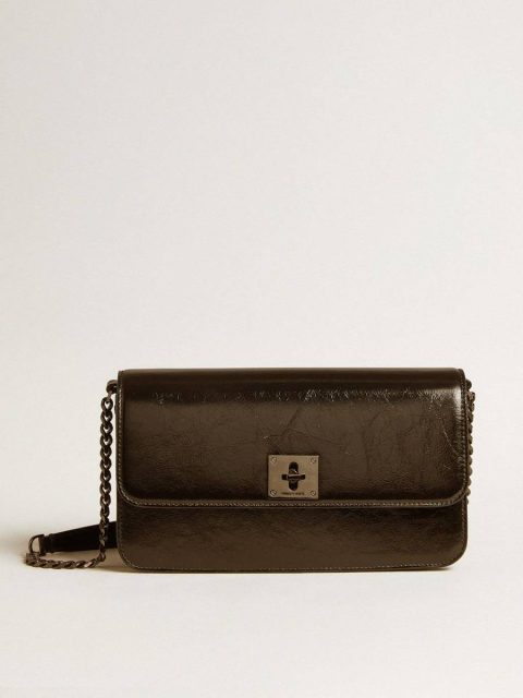 Black Women Golden Goose Crossbody Bags Gioia Bag In Black Glossy Leather With Metal Details