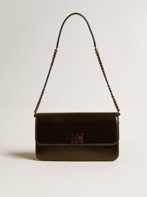 Black Women Golden Goose Crossbody Bags Gioia Bag In Black Glossy Leather With Metal Details - Image 5