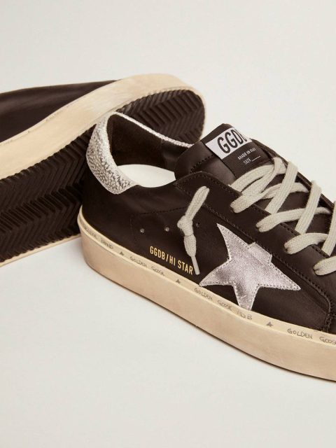 Black Women Hi Star Women's Hi Star In Black Leather With Silver Laminated Leather Star Golden Goose - Image 3