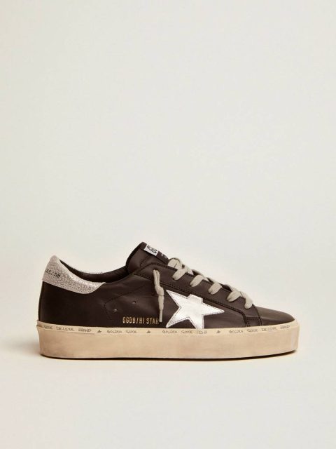 Black Women Hi Star Women's Hi Star In Black Leather With Silver Laminated Leather Star Golden Goose