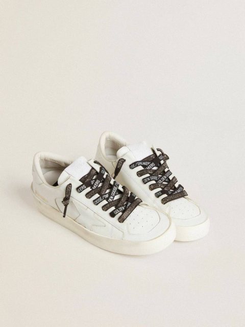 Black Women Laces Black Cotton Laces With Silver Swarovski Crystals And White Logo Golden Goose - Image 3