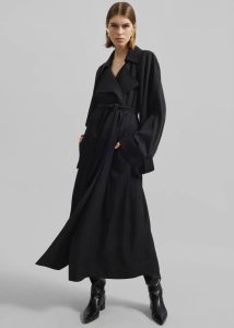 Black Women Outerwear Astoria Cut-Out Raglan Sleeve Trench Coat - Black The Frankie Shop