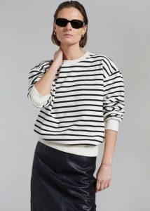 Black Women Saint Stripe Sweater - Black/White Stripe The Frankie Shop Tops