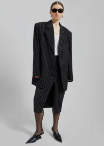Black Women The Frankie Shop Outerwear Holland Padded Shoulder Blazer - Black/White Pinstripe - Image 5