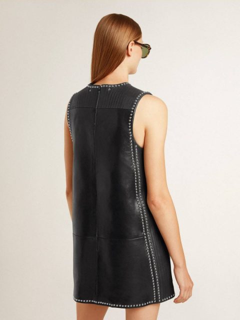 Black Women’s Black Nappa Leather Dress With Studs Women Dresses & Jumpsuits Golden Goose - Image 4