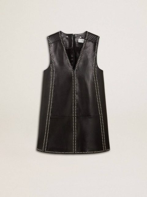 Black Women’s Black Nappa Leather Dress With Studs Women Dresses & Jumpsuits Golden Goose