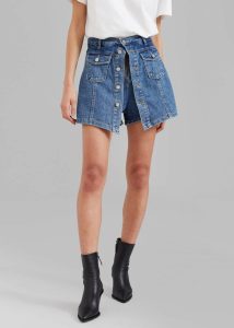 Blades Denim Skort - Medium Wash The Frankie Shop Women Blue Bottoms - Image 2