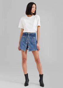 Blades Denim Skort - Medium Wash The Frankie Shop Women Blue Bottoms - Image 5
