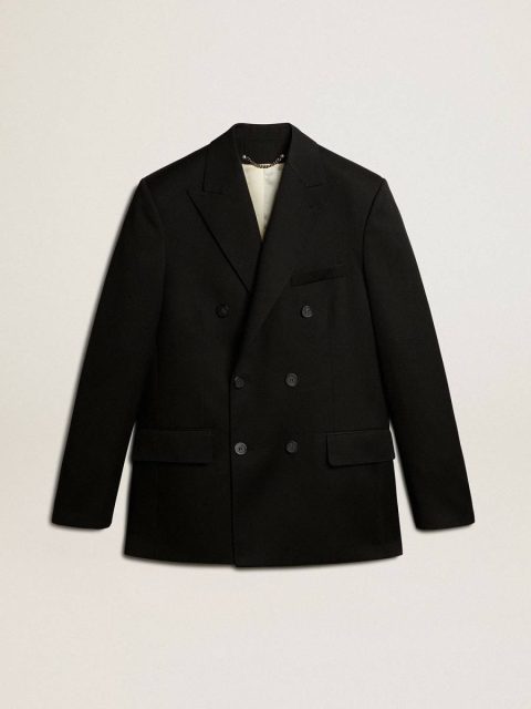 Blazers Black Men’s Black Double-Breasted Blazer With Button Fastening Men Golden Goose