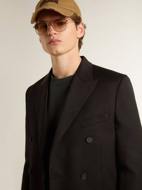 Blazers Black Men’s Black Double-Breasted Blazer With Button Fastening Men Golden Goose - Image 5