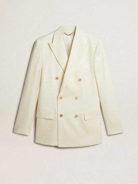 Blazers Men’s Cream-Colored Double-Breasted Blazer Golden Goose Cream Men