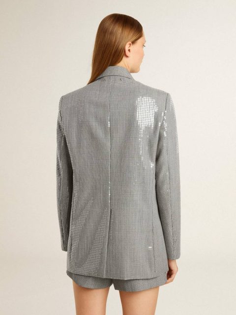Blazers Silver Double-Breasted Wool Boyfriend Jacket In Micro Houndstooth And Sequins Golden Goose Women - Image 4