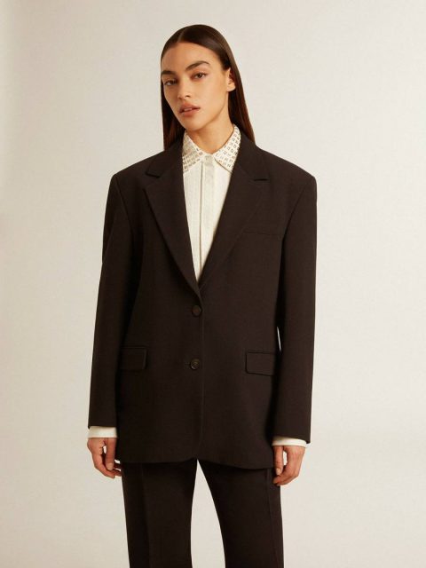 Blazers Women’s Black Wool-Blend Blazer Jacket Women Golden Goose Black - Image 3