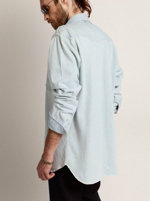 Bleached Blue Men's Bleached Denim Shirt With Hammered Studs Shirts Golden Goose Men - Image 4