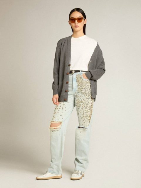 Bleached Blue Women Golden Goose Jeans & Pants Women's Bleached Jeans With Cabochon Crystals - Image 3