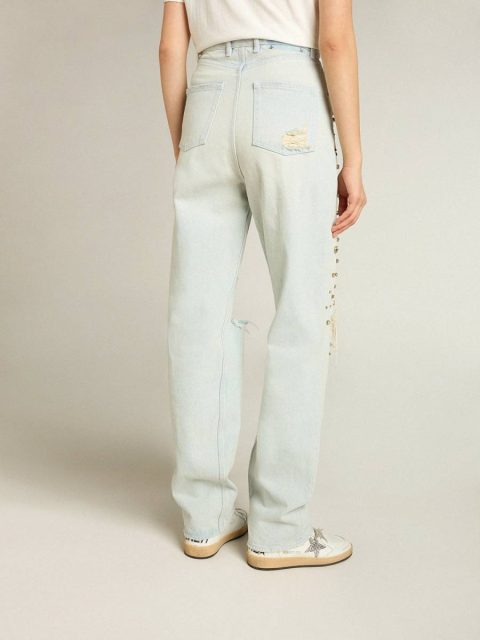 Bleached Blue Women Golden Goose Jeans & Pants Women's Bleached Jeans With Cabochon Crystals - Image 4
