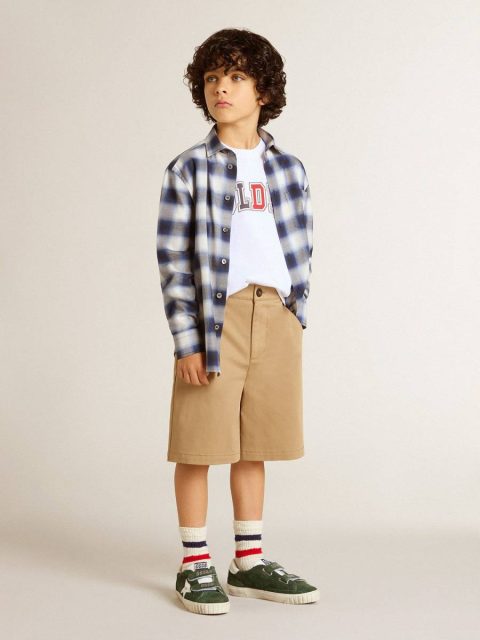 Blue And White Boys' Blue And White Checked Shirt With Print On The Back Topwear Selection (4-12 Years) Kids Golden Goose - Image 3