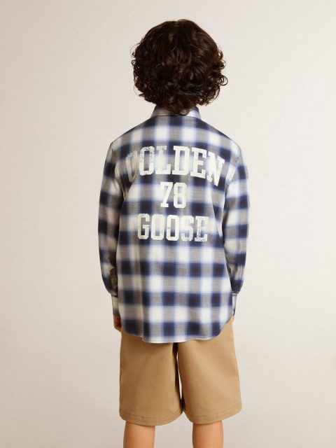 Blue And White Boys' Blue And White Checked Shirt With Print On The Back Topwear Selection (4-12 Years) Kids Golden Goose - Image 4