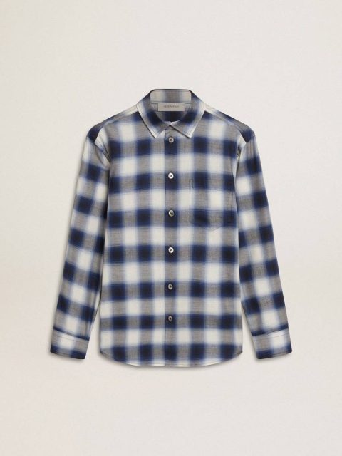Blue And White Boys' Blue And White Checked Shirt With Print On The Back Topwear Selection (4-12 Years) Kids Golden Goose