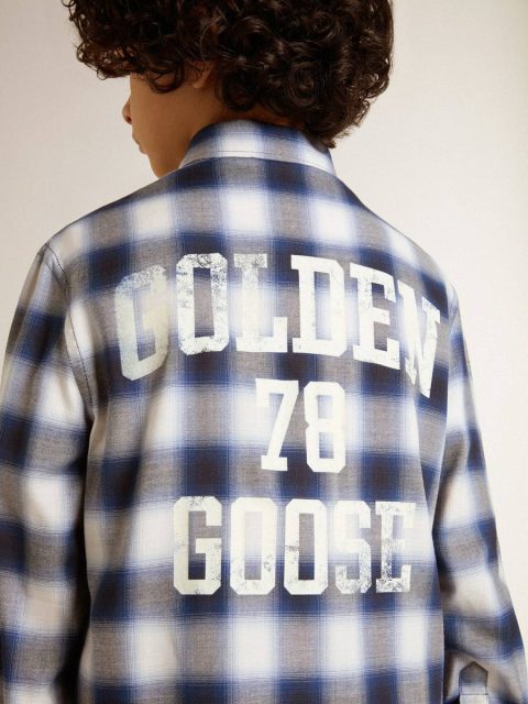 Blue And White Boys' Blue And White Checked Shirt With Print On The Back Topwear Selection (4-12 Years) Kids Golden Goose - Image 5
